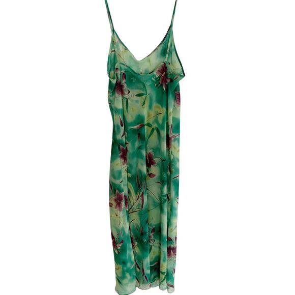 Vintage California Dynasty Emerald Green Floral Slip Dress Chemise Medium - Picture 3 of 5
